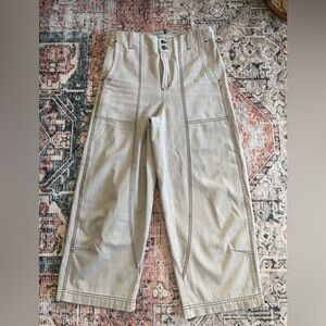 Free People Tan Cropped Barrel Pants Relaxed Fit